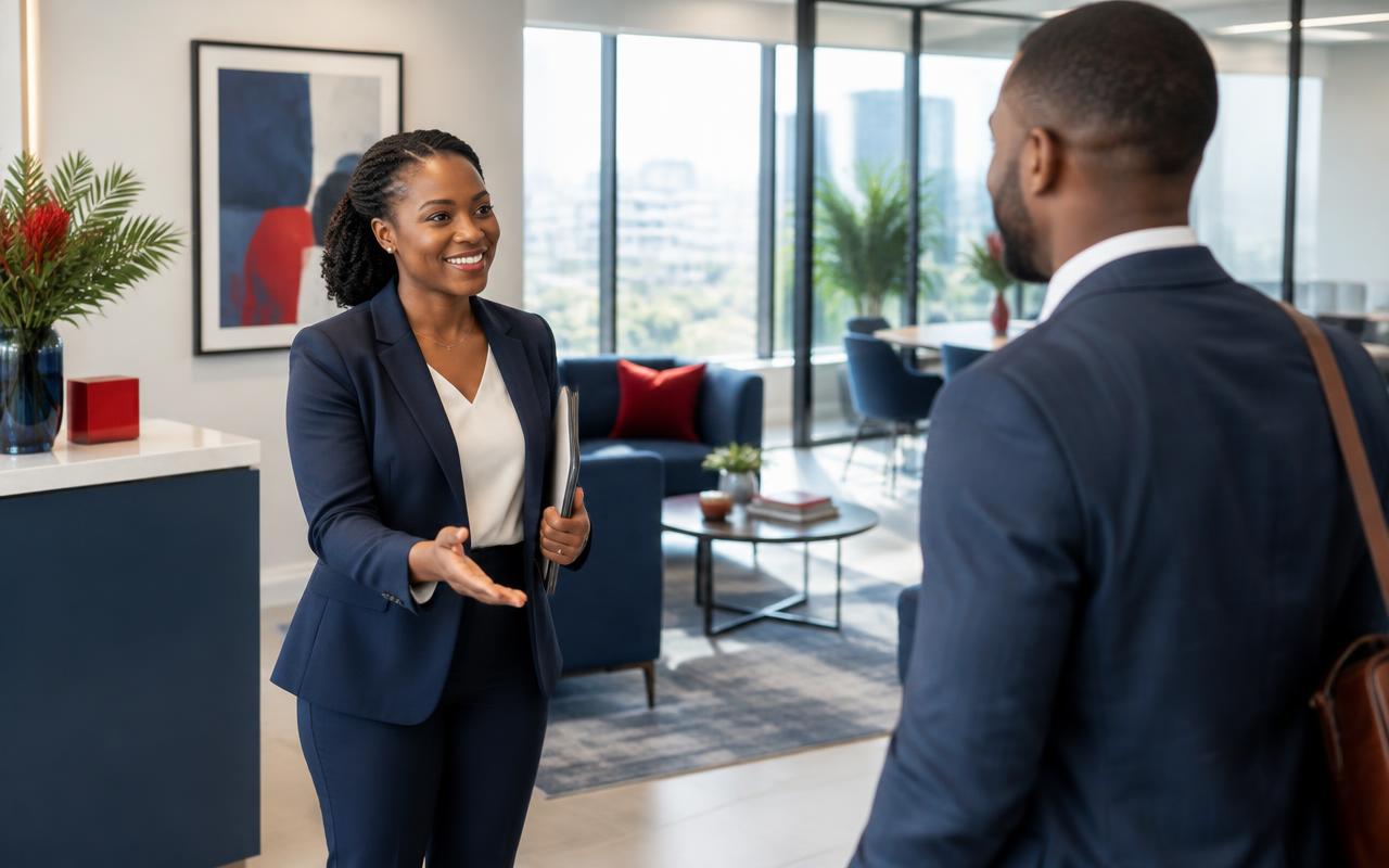 An advisor welcoming a client for a conversation